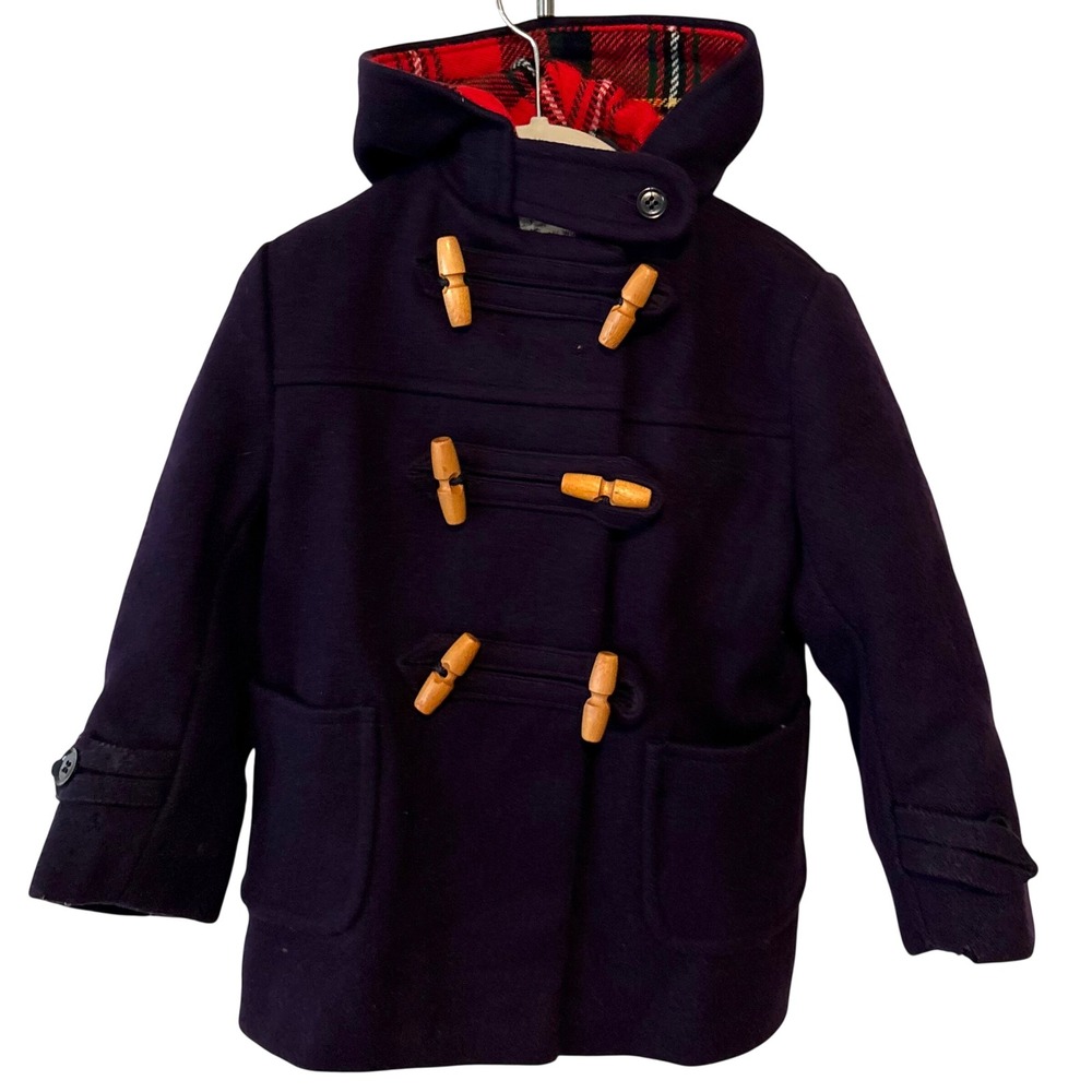 George White Kids' Navy Tartan Lined Wool Toggle Peacoat in Size 4